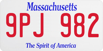 MA license plate 9PJ982