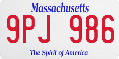MA license plate 9PJ986