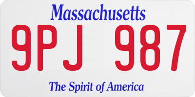 MA license plate 9PJ987