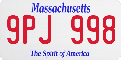MA license plate 9PJ998
