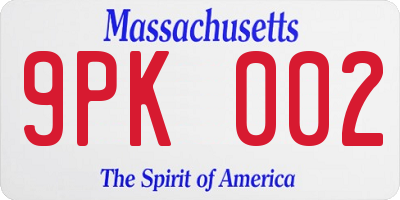 MA license plate 9PK002