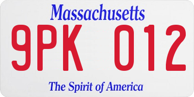 MA license plate 9PK012