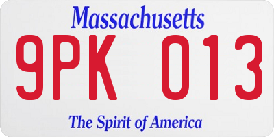 MA license plate 9PK013