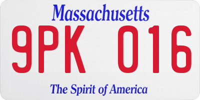 MA license plate 9PK016