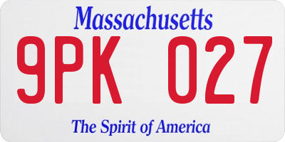 MA license plate 9PK027