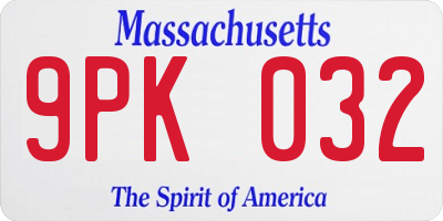 MA license plate 9PK032
