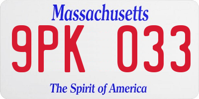 MA license plate 9PK033