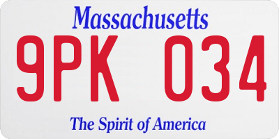 MA license plate 9PK034