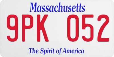 MA license plate 9PK052