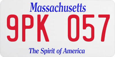 MA license plate 9PK057