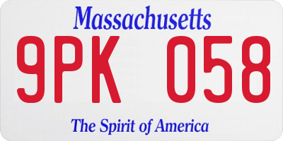 MA license plate 9PK058