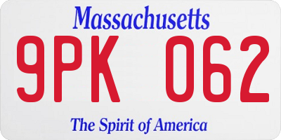 MA license plate 9PK062