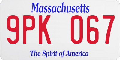 MA license plate 9PK067