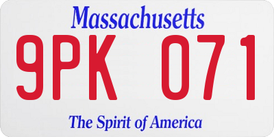 MA license plate 9PK071
