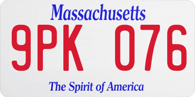 MA license plate 9PK076