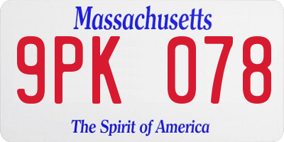 MA license plate 9PK078