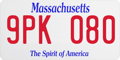 MA license plate 9PK080