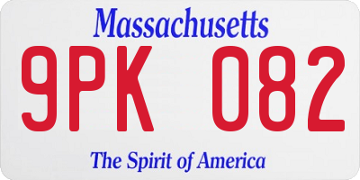 MA license plate 9PK082