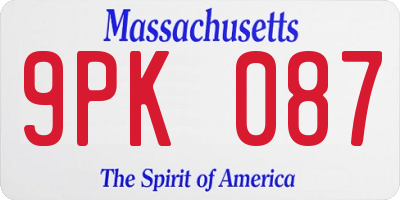 MA license plate 9PK087