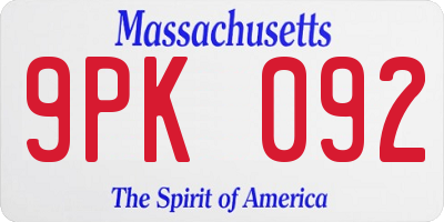 MA license plate 9PK092