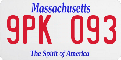 MA license plate 9PK093