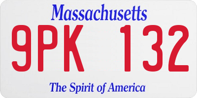 MA license plate 9PK132