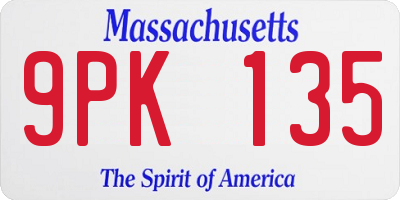 MA license plate 9PK135