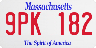MA license plate 9PK182