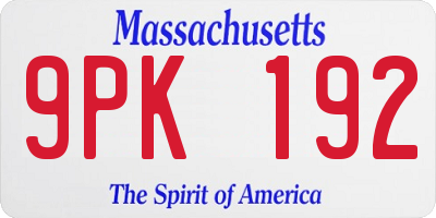 MA license plate 9PK192