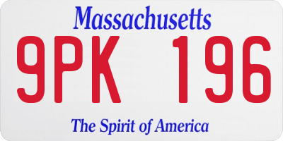 MA license plate 9PK196