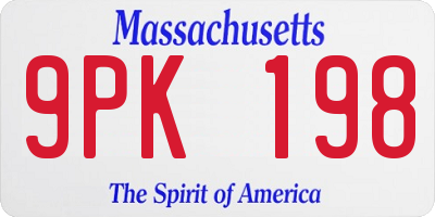 MA license plate 9PK198