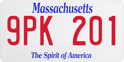 MA license plate 9PK201
