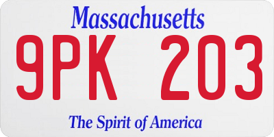 MA license plate 9PK203