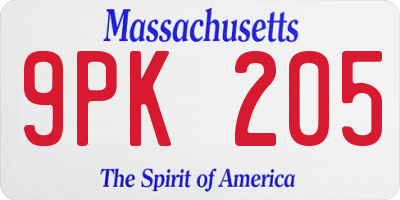 MA license plate 9PK205