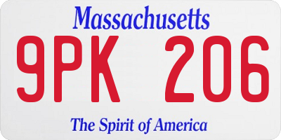 MA license plate 9PK206