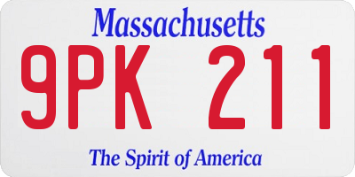 MA license plate 9PK211