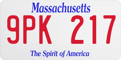 MA license plate 9PK217