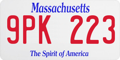 MA license plate 9PK223