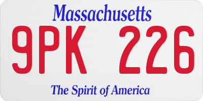 MA license plate 9PK226