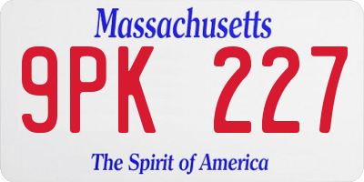 MA license plate 9PK227