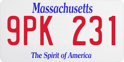 MA license plate 9PK231