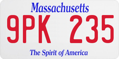 MA license plate 9PK235