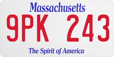 MA license plate 9PK243