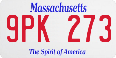 MA license plate 9PK273
