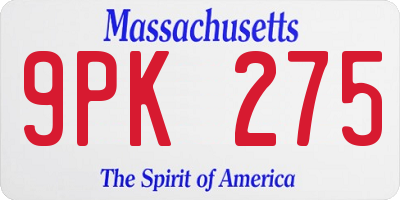 MA license plate 9PK275