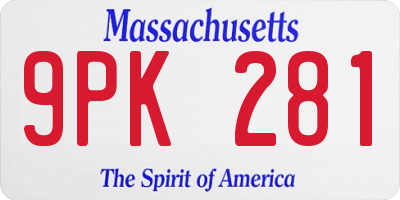 MA license plate 9PK281