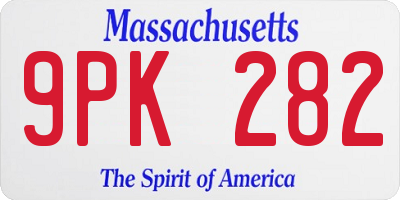 MA license plate 9PK282