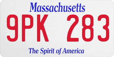 MA license plate 9PK283