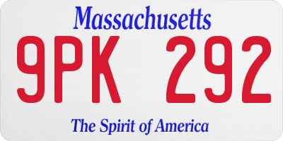 MA license plate 9PK292