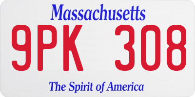 MA license plate 9PK308